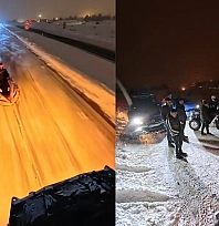 Elazığ'da Şişme botu kızak yapıp ATV araçla çektiler