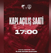 Elazığspor-Aliağa FK Maçında Stadyum kapıları 17.00'de açılacak
