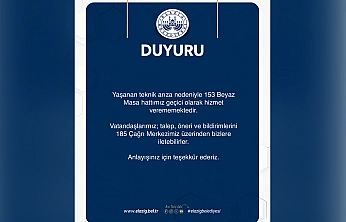 153 Hattı geçici süreyle kapalı, Elazığ Belediyesi Vatandaşları 185'e yönlendirdi
