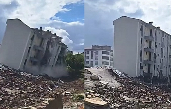 Elazığ'da ağır hasarlı bina, tek dokunuşla yerle bir oldu