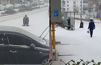 Elazığ'da kar yağışı sırasında dikkat çeken anlar
