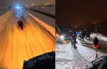 Elazığ'da Şişme botu kızak yapıp ATV araçla çektiler