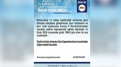 Elazığ'da taşımalı eğitime 1 gün ara