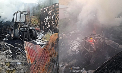 Elazığ'da yanan traktör kullanılmaz hale geldi