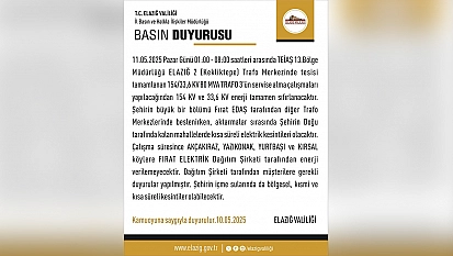 Elazığ Valiliği duyurdu! Elazığ'da elektrik kesintisi yaşanacak