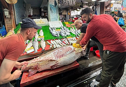 Elazığ'da 82 kiloluk balığı 2 kişi yiyecek