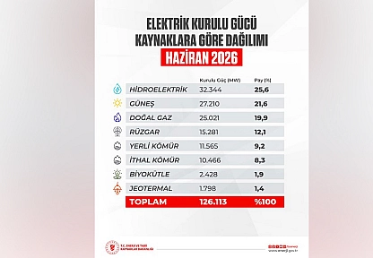 Türkiye'nin elektrik kurulu gücü 126 bin 113 MW'a ulaştı