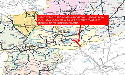 Elazığ–Diyarbakır yolunda ağır taşıtlara kar engeli