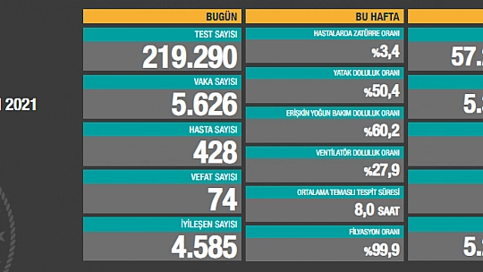 Son 24 saatte korona virüsten 74 kişi hayatını kaybetti