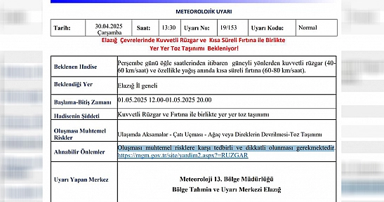 Elazığlılar, bu haberi okumadan dışarıya çıkmayın!