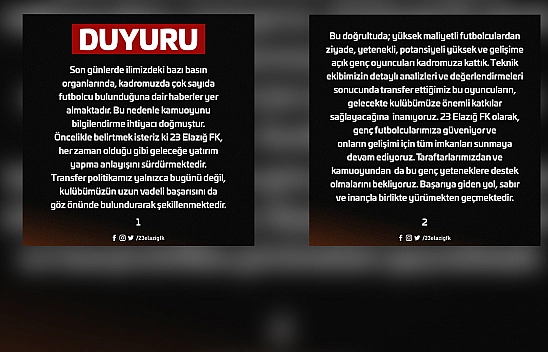 23 Elazığ FK' dan oyuncu sayısı hakkında açıklama