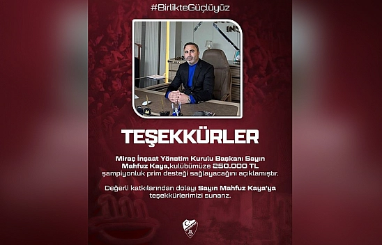 Elazığspor'a Mahfuz Kaya'dan 250 bin TL şampiyonluk primi