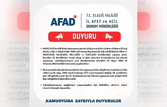 AFAD'dan Elazığ'a kritik uyarı