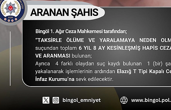 Bingöl'de yakalandı Elazığ'a gönderildi