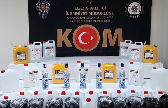 Elazığ'da 190 litre etil alkol ele geçirildi