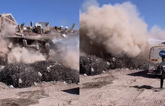 Elazığ'da 5 katlı ağır hasarlı bina tek dokunuşta yerle bir oldu