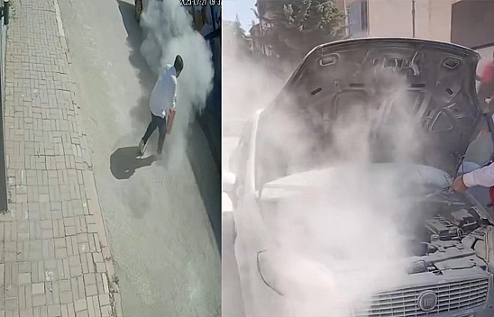 Elazığ'da araç yangını kamerada