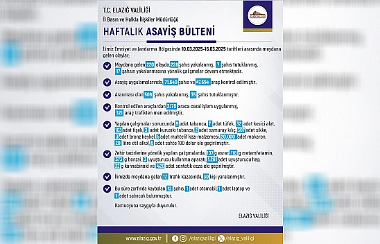 Elazığ'da bir haftada 220 olay, 228 gözaltı!