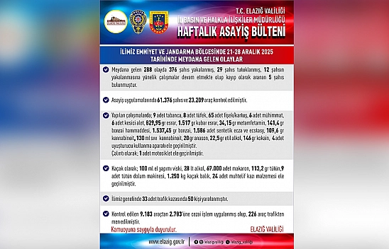 Elazığ'da bir haftada 288 asayiş olayı: 29 kişi tutuklandı