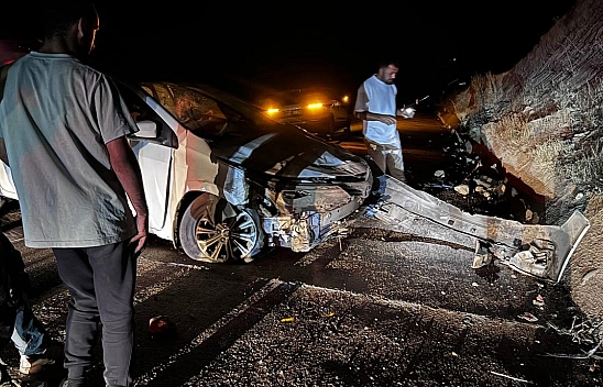 Elazığ'da hayvana çarpmamak için manevra yapan araç duvara çarptı