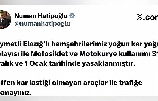 Elazığ'da kar nedeniyle motosiklet ve motokurye yasağı