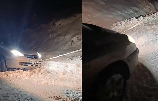 Elazığ'da karda mahsur kalan araca ekipler yetişti