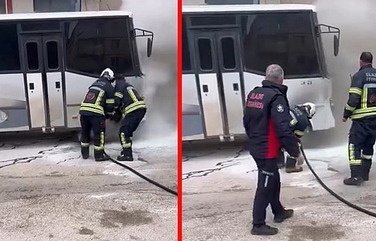 Elazığ'da park halindeki midibüste yangın paniği