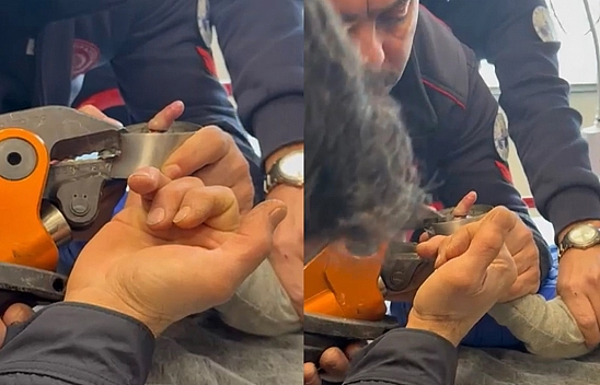 Elazığ'da parmağı çelik küllüğe sıkışan bebeğin imdadına itfaiye yetişti