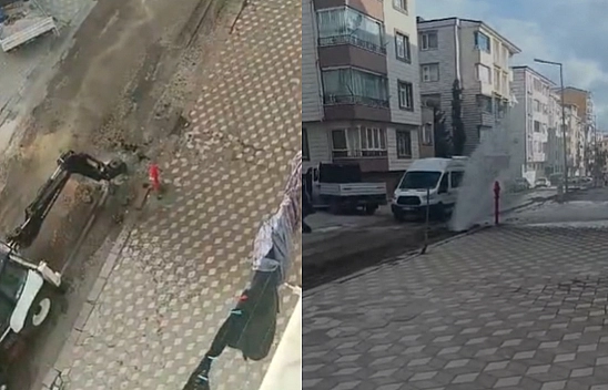 Elazığ'da Türk Telekom çalışmasında su borusu patladı