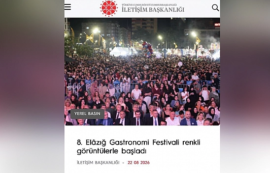 Elazığ Gastronomi Festivali Cumhurbaşkanlığı İletişim Başkanlığı sayfasında yer aldı