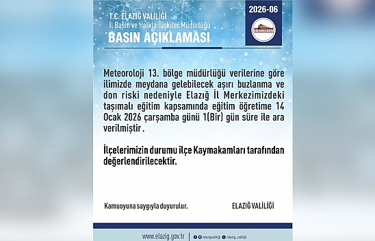 Elazığ'da taşımalı eğitime 1 gün ara