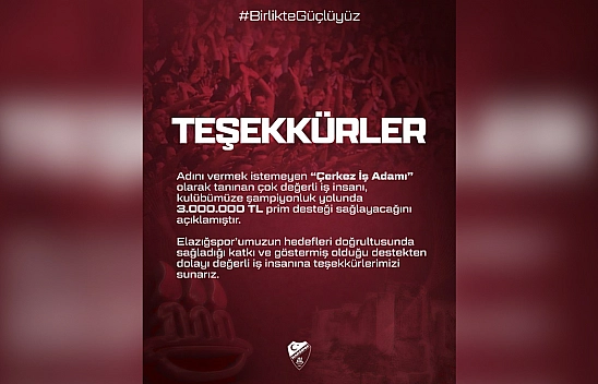 Elazığspor'a 3 Milyon TL'lik prim desteği