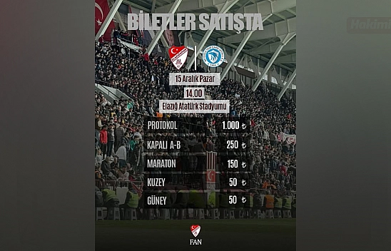 Elazığspor - Beyoğlu yeni çarşı maç biletleri satışta