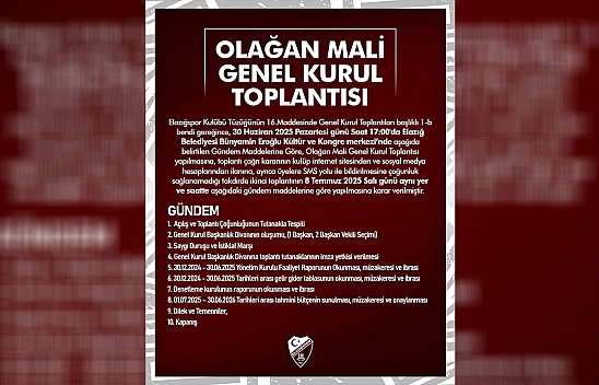 Elazığspor'da olağan mali genel kurul toplantısı yapılacak