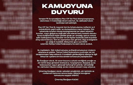 Elazığspor'dan Açıklama: Hakkımızın Sonuna Kadar Takipçisi Olacağız