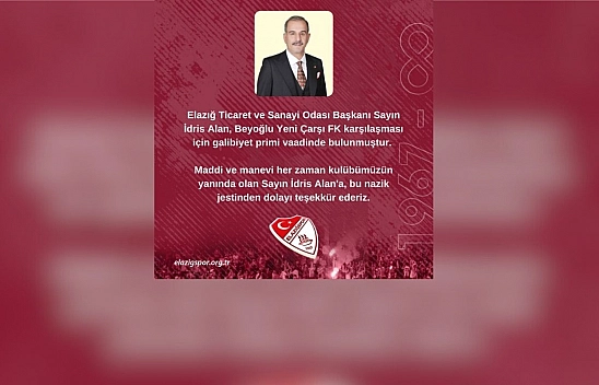 Elazığspor'dan Başkan İdris Alan'a teşekkür