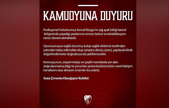 Elazığspor'dan Kemal Rüzgar açıklaması! Tedavi süreci devam ediyor