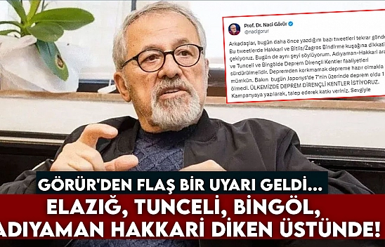 Prof. Dr. Naci Görür'den Flaş Bir Uyarı Geldi... Elazığ, Tunceli, Bingöl, Adıyaman Hakkari Diken Üstünde!