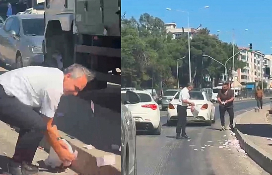 Rüzgarın savurduğu paralar yola saçıldı
