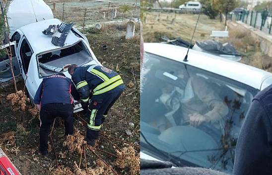 Sanayide İzinsiz Aldığı Araçla  Mezarlığa Daldı: 1 Yaralı