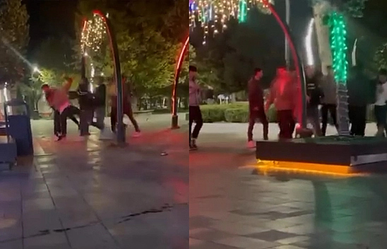 Sokak ortasında tekmeli yumruklu kavga!