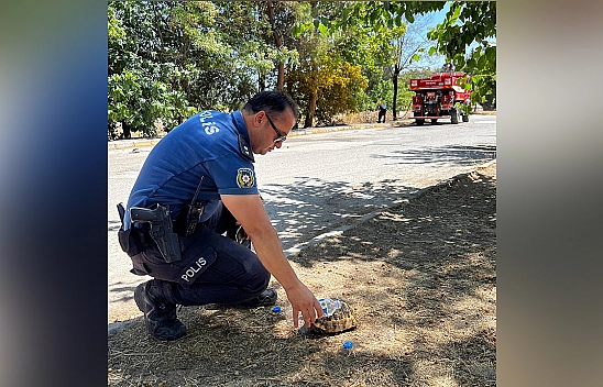 Yanmak üzere olan kaplumbağayı polis son anda kurtardı