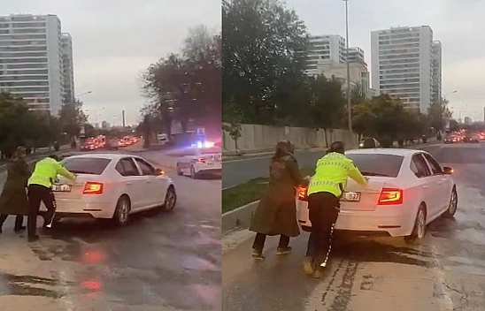 Yolda Kalan Kadın Sürücünün Yardımına, Polis Ekipleri Yetişti