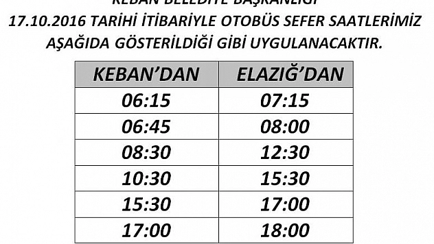  OTOBÜS SEFER SAATLERİ AÇIKLANDI