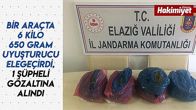  Elazığ'da 6 kilo 650 gram uyuşturucu elegeçirildi