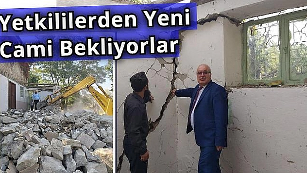 Duvarları çatlayan köy camisinin kontrollü yıkımı yapıldı   