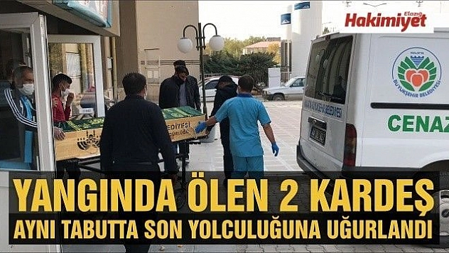 Elazığ'da yangında ölen 2 kardeş, tek tabutta son yolculuğuna uğurlandı