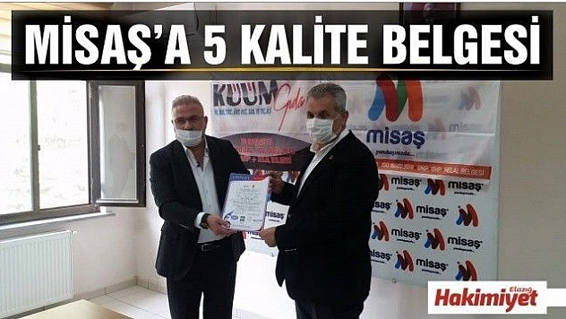 MİSAŞ'A 5 KALİTE BELGESİ