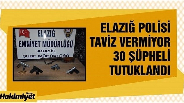 Elazığ'da çeşitli suçlardan aranıp yakalanan 30 şüpheli tutuklandı
