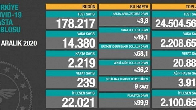 Yılın son gününde Koronavirüs neydeniyle 239 kişi hayatını kaybetti